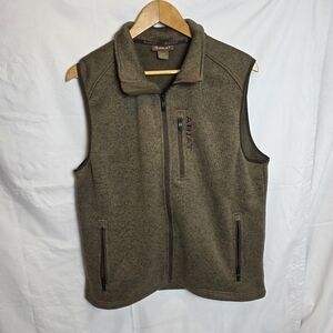 Ariat Knit Softshell Fleece Vest Brown 2-Way Zipper Coat Med Outerwear Coat EUC